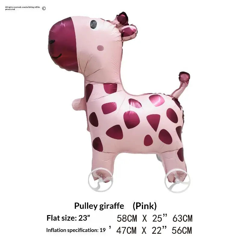 For Kids Birthday Party Decoration Baby Shower 4D Cartoon Foil Balloons Elephant Stand Walking Balloon With Wheel
