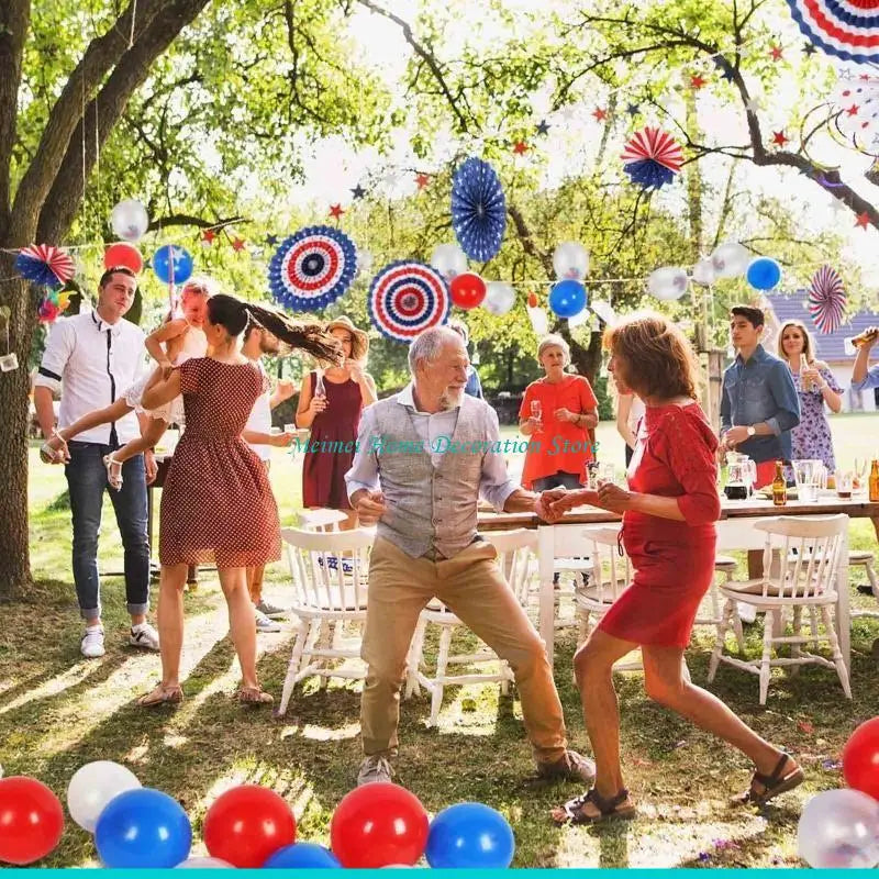 H7BF American Independence Day Paper Fan 6pcs/set Party String Flags for Banner Decor for 4 of July Memorial Day Wall