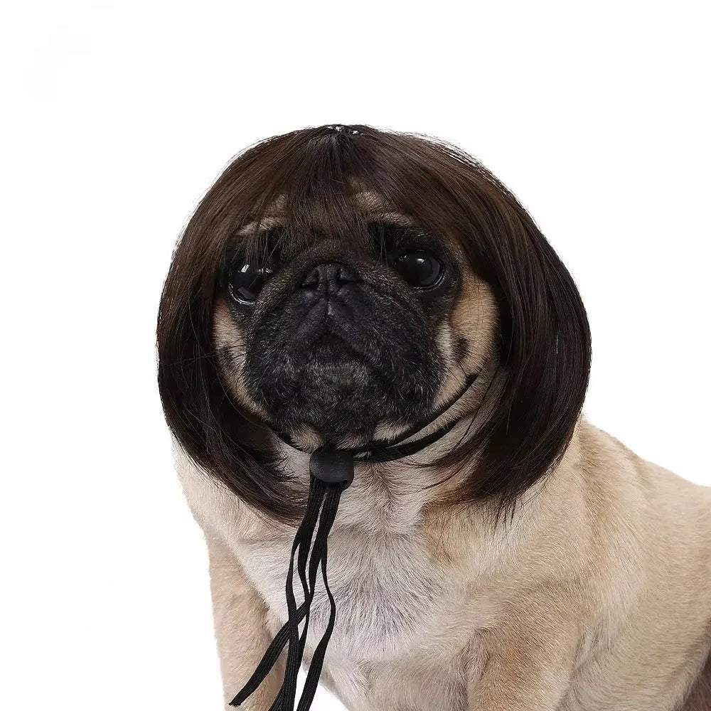 Cute Straight Hair Pet Costume Wig Colorful Funny Cat Cosplay Wig Adjustable Dog Hairpiece Photography