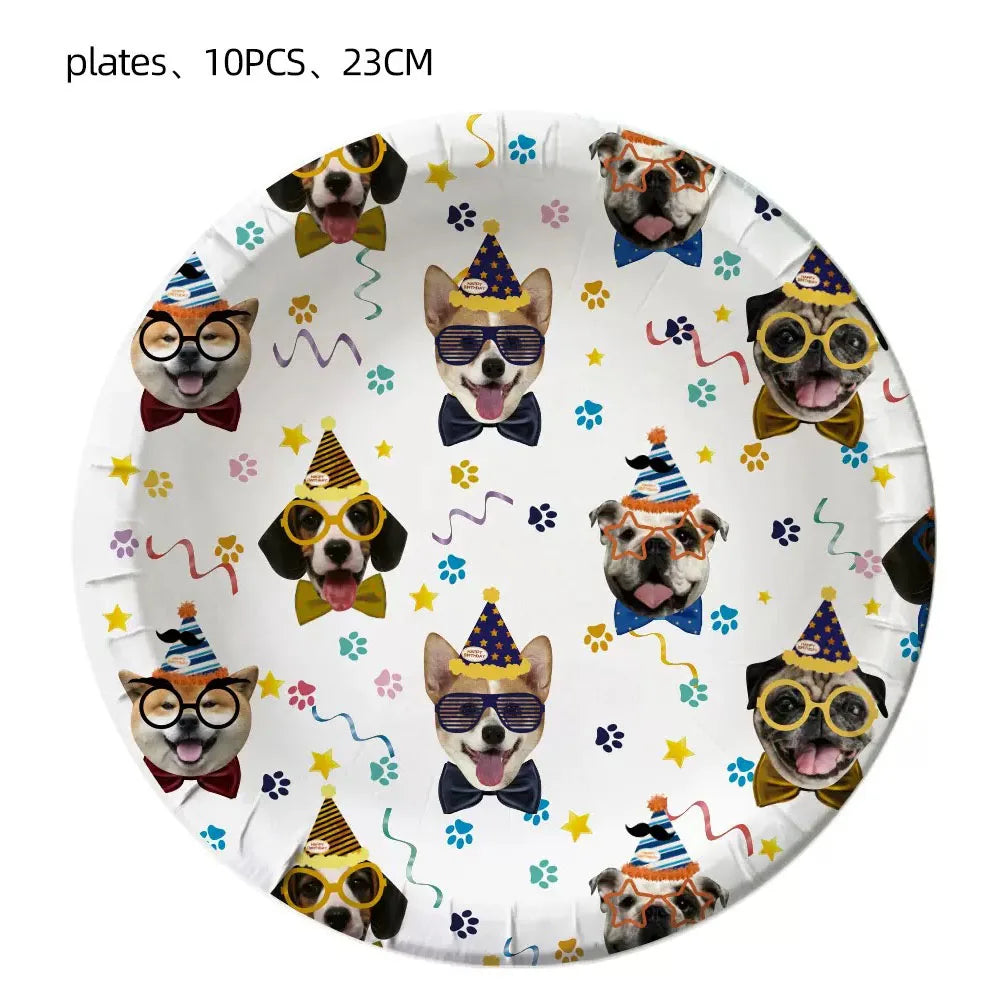 Dog Party Decoration Pet Party Tableware Plate Cup Napkin Tablecloth Birthday Party Banner - Big Tim's Magic Emporium