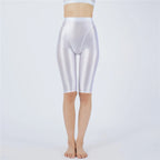 Oil Glossy High-Stretch Knee-Length Shorts Satin Shine Performance Biker Shorts