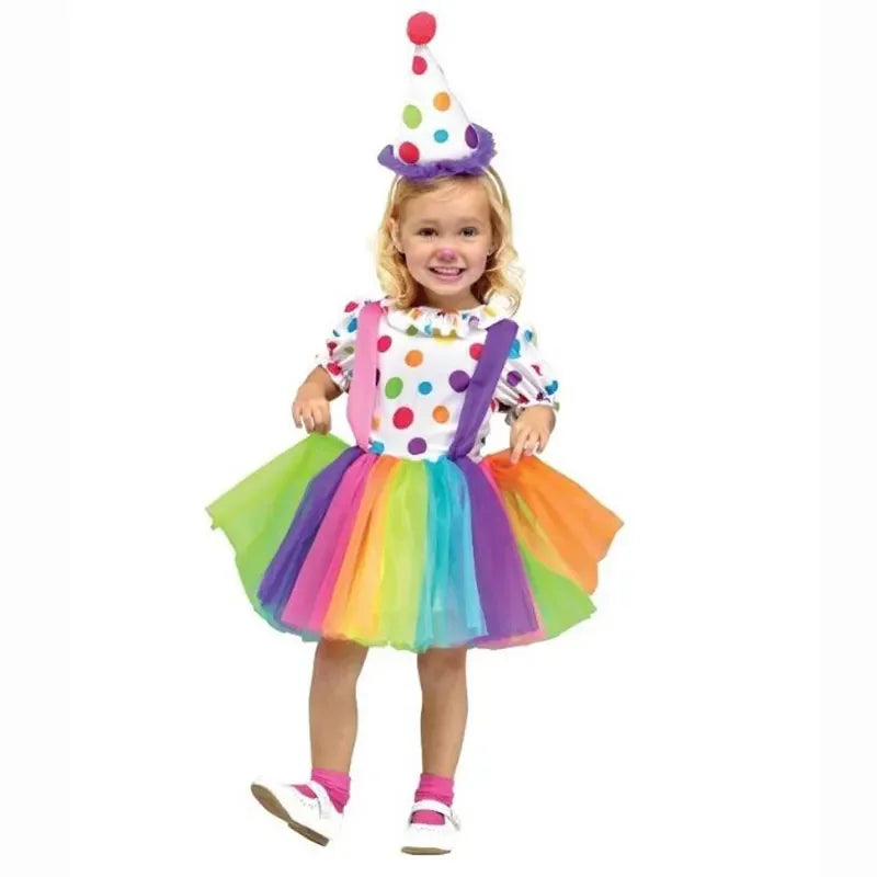 3-4T 4-8Y Child Kids Toddler Rainbow Big Top Fun Clown Costume for Girls Tutu Dress Halloween Purim Carnival Party Fantasia - Big Tim's Magic Emporium