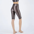 Oil Glossy High-Stretch Knee-Length Shorts Satin Shine Performance Biker Shorts