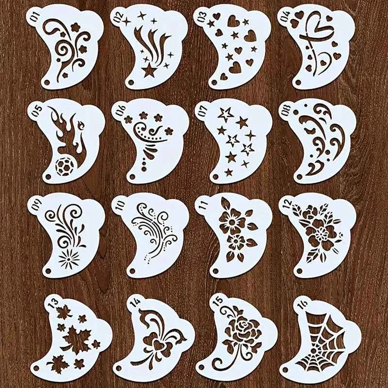 16Pcs Reusable Face Paint Stencils, DIY Body Art & Eyebrow Templates for Kids, Washable & Safe for Parties and Crafts