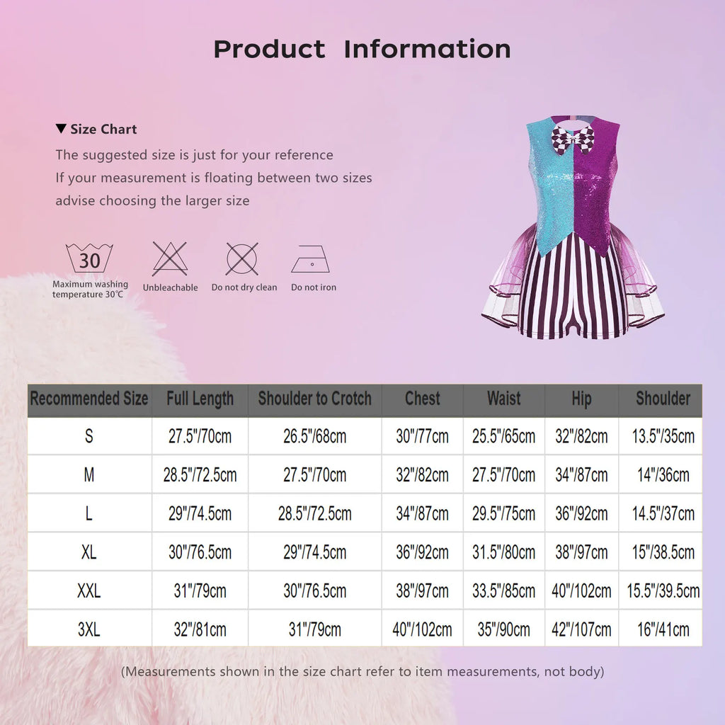 Womens Circus Clown Mad Hat Cosplay Costume Jumpsuit Sequin And Striped Patchwork Checker Bowtie Tiered Tulle Hem Cutout Rompers - Big Tim's Magic Emporium