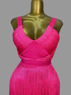 Hot Pink Asymmetrical Fringe Bandage Midi Dress & One-Shoulder Gala Party Dress