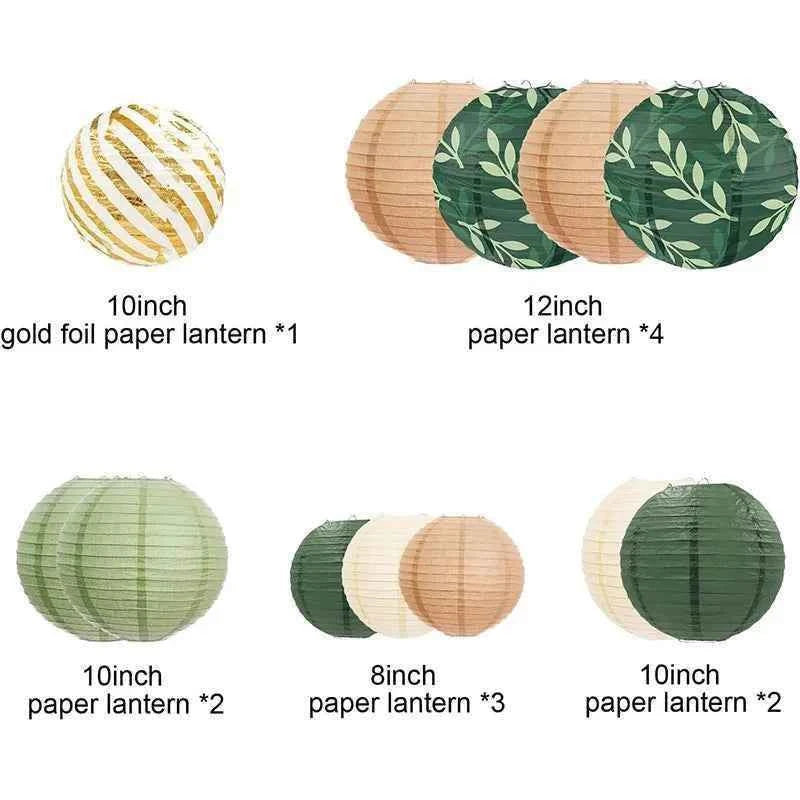 12PCS Sage Green Paper Lanterns Rustic Wedding Decorations Background Retro Green Lantern Holiday Props Birthday Party Supplies