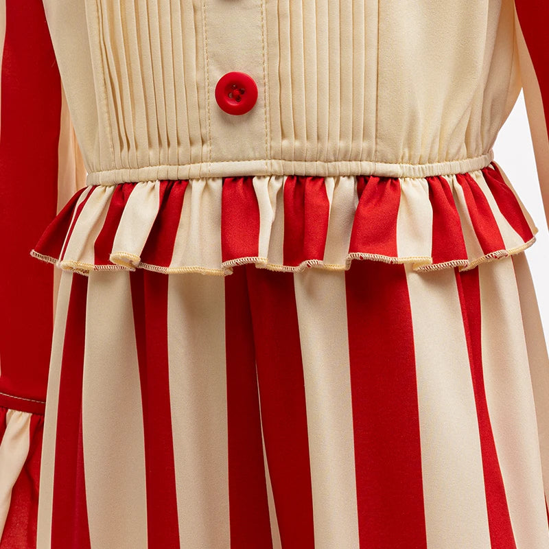 Kids Carnival Outfits Circus Clown Cosplay Costumes Boys Red Stripe Jumpsuits Birthday Dress Up Stage Magic Perform Clothing - Big Tim's Magic Emporium