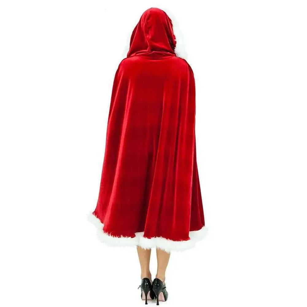 Christmas Party Costume  Polyester Red Cape  Windproof Xmas Cape Cosplay Costume Christmas Cloak Women Hooded Ponchos
