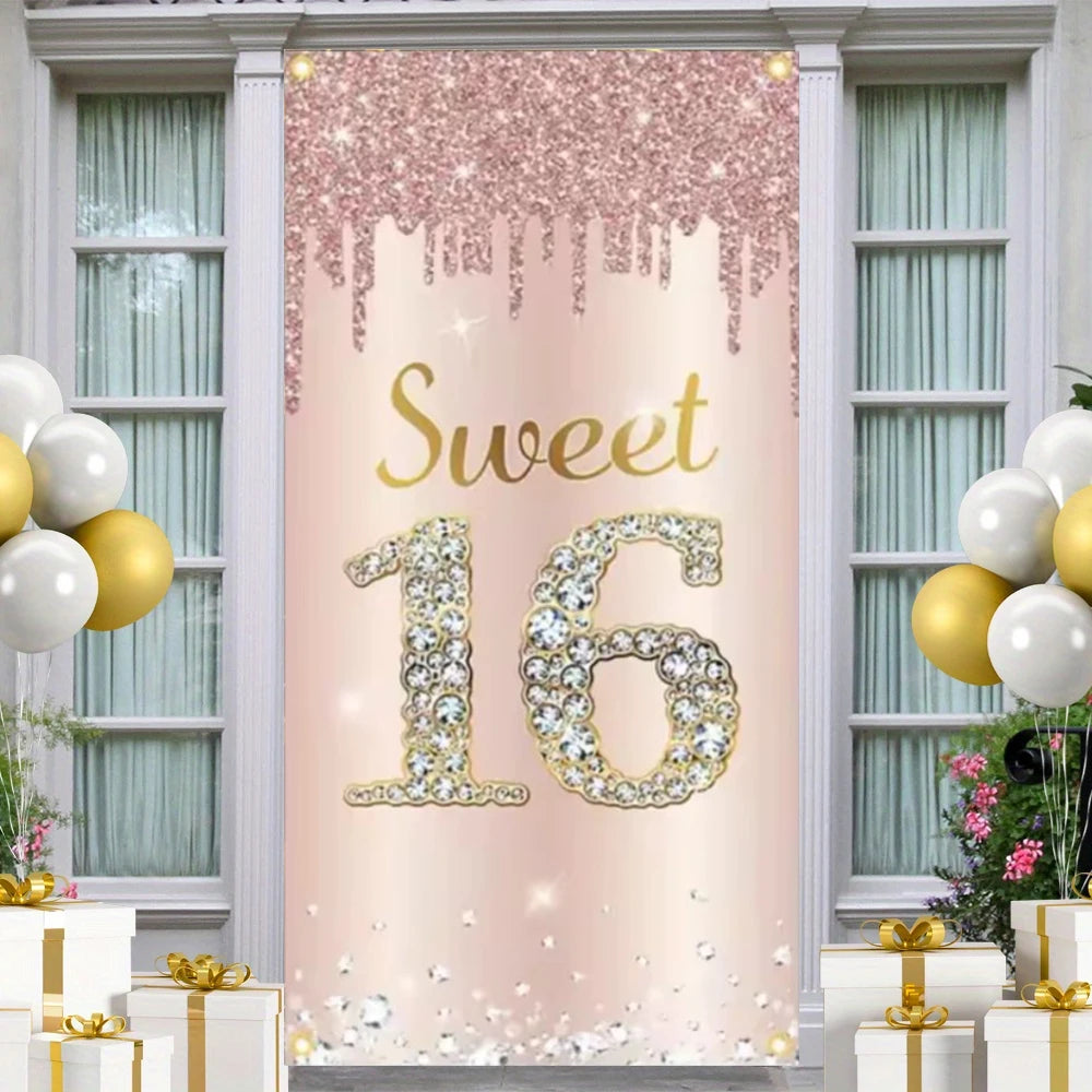 18th 30th 40th Pink Shine Brightly Happy Birthday Party Decoration Background Sweet Rose Pink Backdrop Photo Studio Banner Props