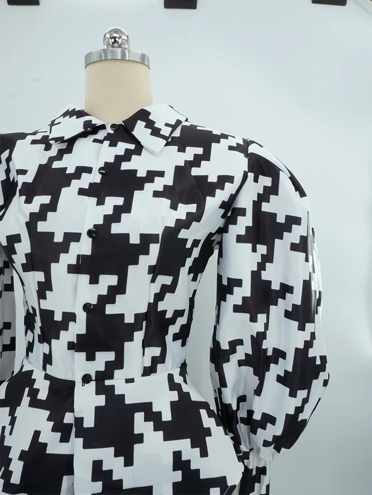 Houndstooth Geometric Print Bodysuit, Over-Knee Boots & Statement Hat 3-Piece Stage Costume Set