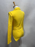 Women's Long Sleeve Blazer Bodysuit with Crystal Belt, V-Neck Zipper Stage & Concert Performance Costume