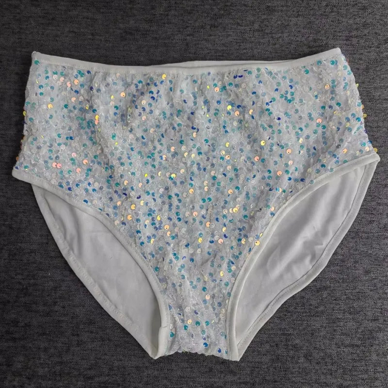 High-Waist Sequined Disco Briefs & Stage Performance Hot Pants