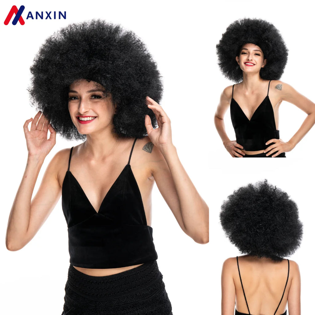 Afro Clown Cosplay Wigs for Women Black Cap Big Top Football Fans Wigs Halloween Adults Unisex Synthetic Hair Black Men Curly - Big Tim's Magic Emporium