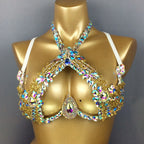 Sparkly Crystal Wire Bra Halter Top Samba Carnival Costume
