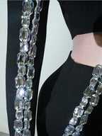 Crystal Rhinestone Halter Crop Top & Mini Skirt 2-Piece Stage Costume Set