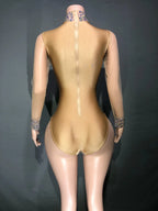 Sparkly AB Rhinestone Sheer Mesh Bodysuit & Stage Performance Costume