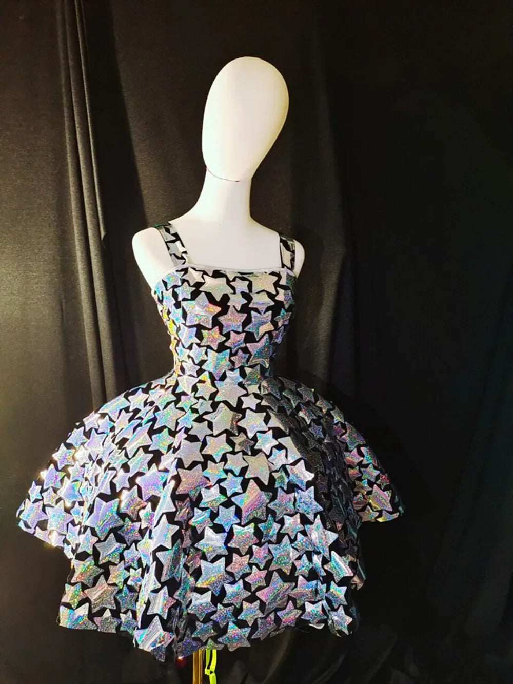 Gold & Silver Sequin Flared Mini Showgirl Dress – Glamour Stage & Performance Skater Costume