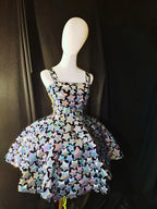 Gold & Silver Sequin Flared Mini Showgirl Dress – Glamour Stage & Performance Skater Costume