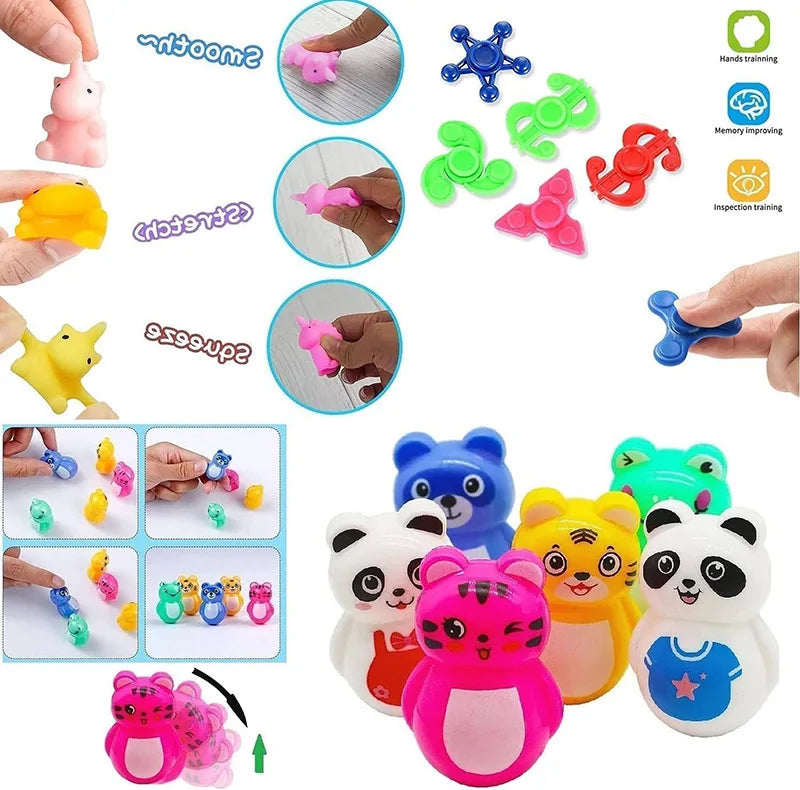117/124Pc Kids Birthday Party Popular Pinata Stuffed Toy Finger Skateboard Tumbler Fidget Toys Carnival Prize Pinata Filler Gift