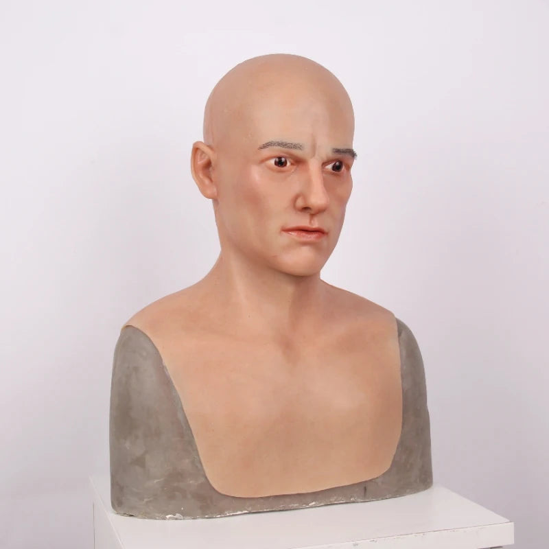 Men's full head silicone mask, party costume, role-playing, stage performance mask suitable for disguise use by Big Tim's Magic Emporium