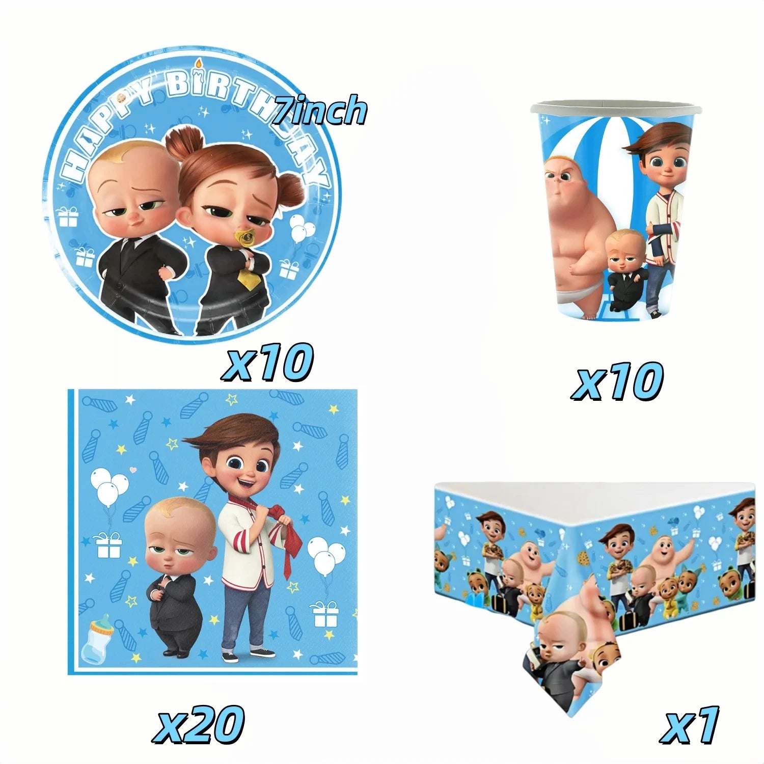 Cartoon Bossed Baby Newborn 1st Birthday Party Decorations Cute Balloons Plates Banner Tableware Set for Kids Party Favors Gifts