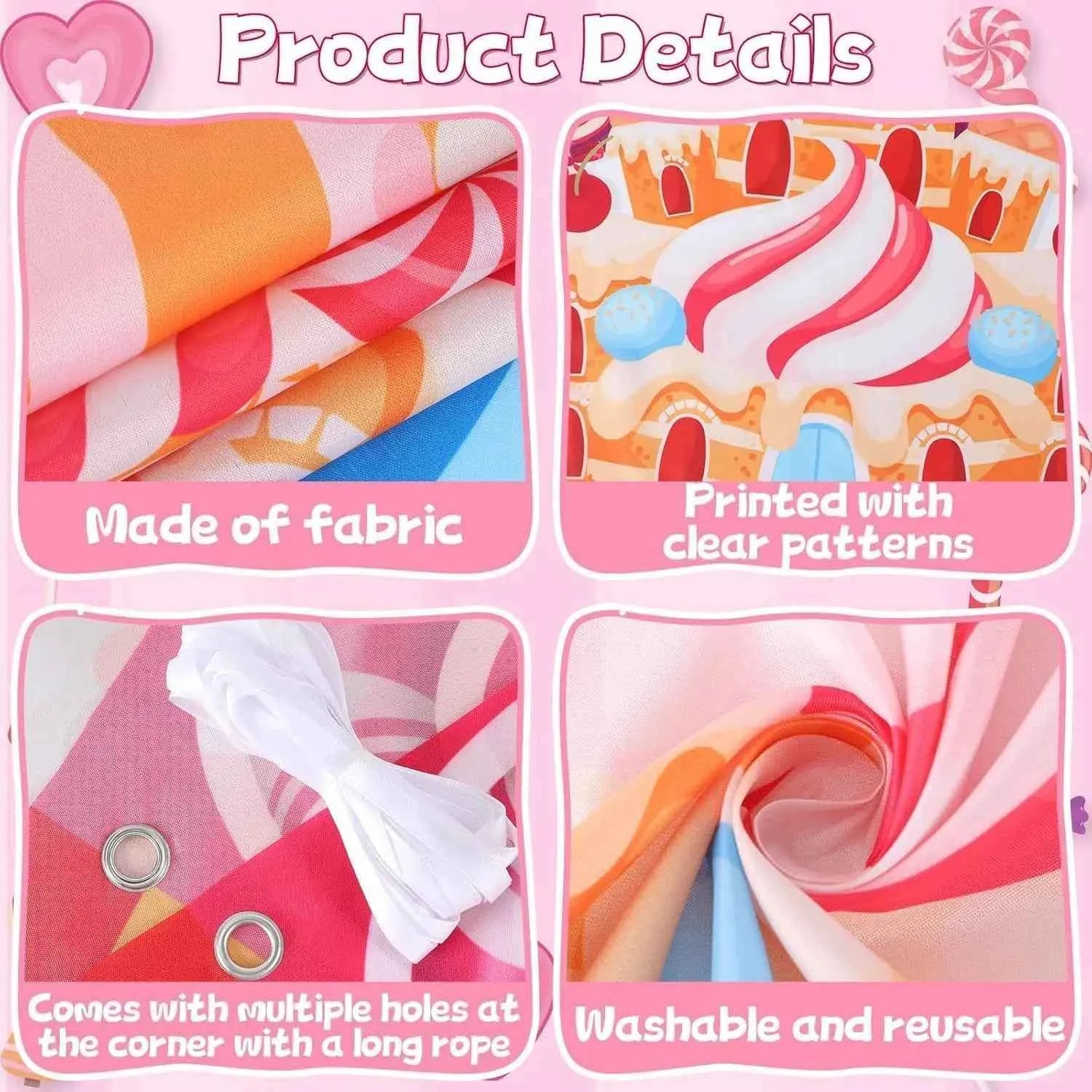 4Pcs Sweet Candyland Party Decorations Candy Door Covers Christmas Hanging Banner Backdrop Candy Land Store Porch Sign Colorful