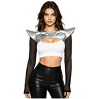 Metallic Shoulder Armor Shrug Crop Top & Sleeves Futuristic Pauldron Stage Costume
