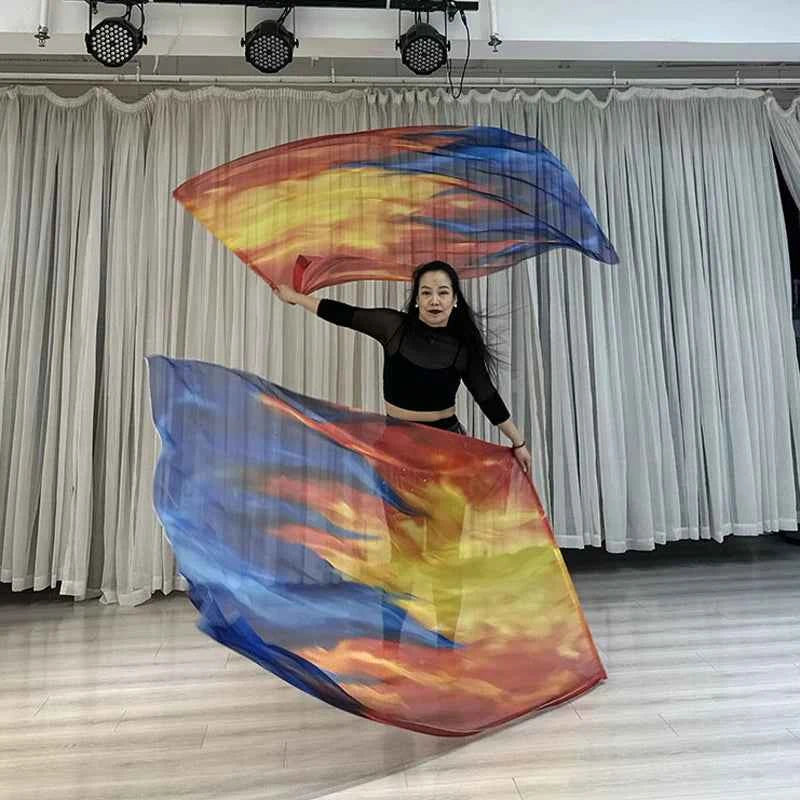 160*110cm Stage Props Flag Belly Dance Silk Veils Silk Wing Praise Flags Faith Worship Flags Veil Flag with Sticks
