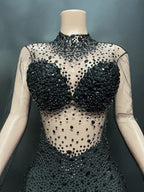 Women's Rhinestone Mesh Jumpsuit | Sheer Party & Stage Outfit