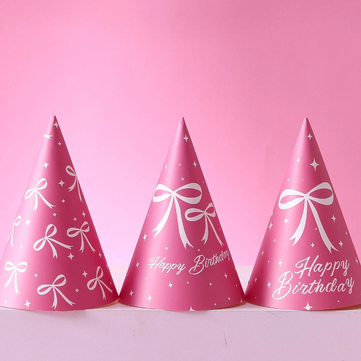 6 Pink Bow-Themed Party Paper Hats, Cute and Beautiful Pink Bow Designs, Suitable for Birthday Parties, Gender Reveal Parties, Birthday Gifts, Pink Bow Decoration Birthday Hats, Baby Party Photography Props, Party Favors, Gen - Big Tim's Magic Emporium