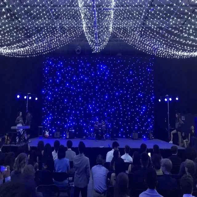 Stage Backdrop LED Blue&White 3x4meter Star Curtain for Wedding Stage Show Background