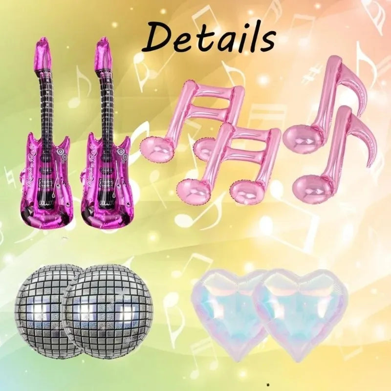 Music Party Decorative Balloons Music Note Laser Rainbow Heart Disco Guitar Foil Balloon Concert Music Birthday Party Blue