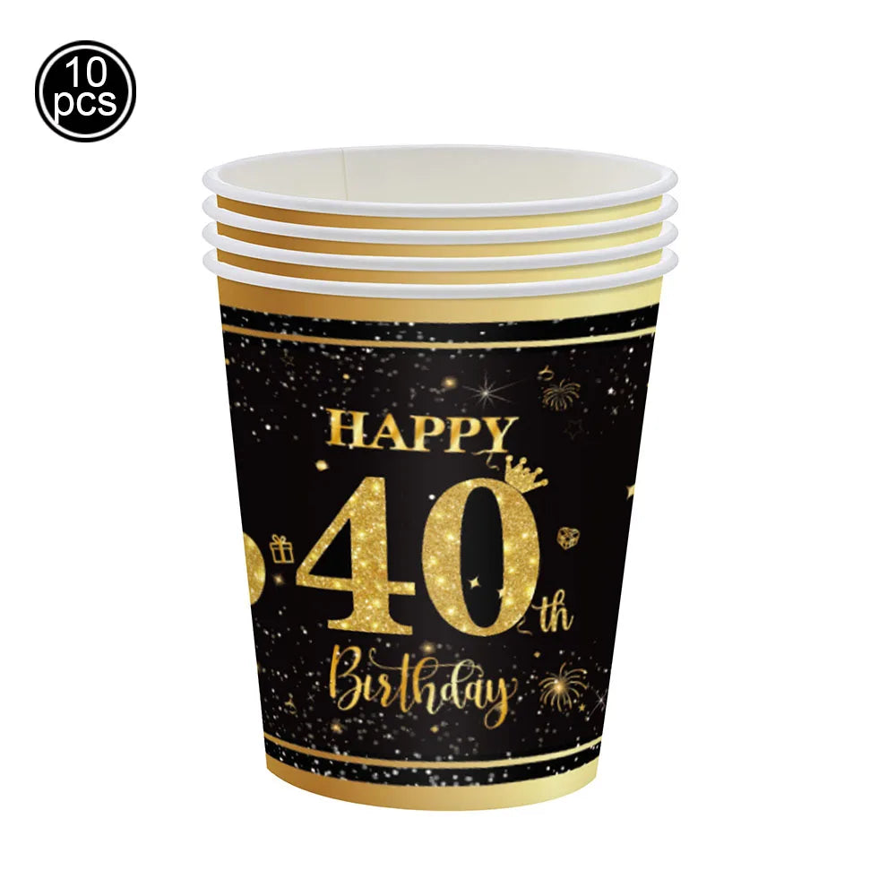 40th Birthday Party Gold Black Birthday Number Paper Box Banner Balloons Birthday Party 40 Year Old Birthday Party Decoration