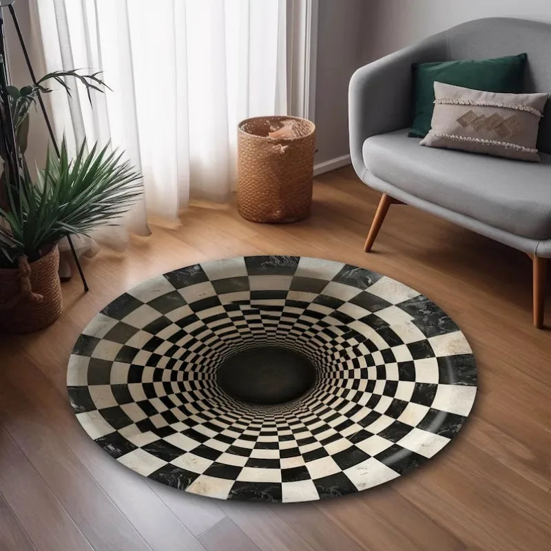 3D Optical Illusion Rug, Hypnotic Black & White Vortex Carpet, Creates A Mesmerizing Infinite Abyss in Your Room Floor Decor