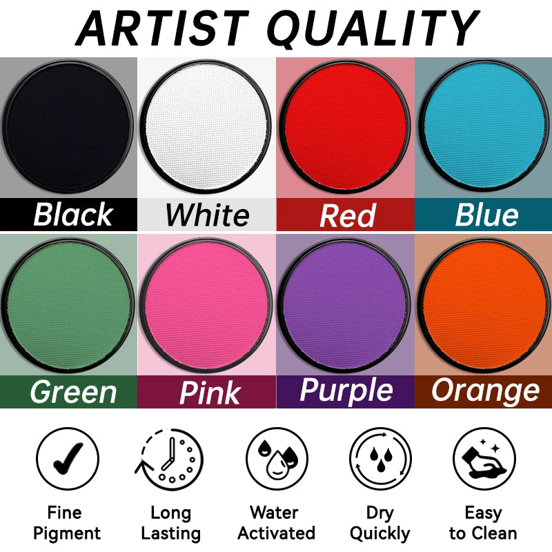 2pcs Water Based Paint Set for Halloween Makeup with Brushe for Clown,Makeup,Cosplay,Party,Theater - Big Tim's Magic Emporium