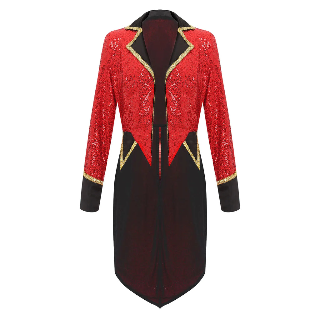 Velvet Circus Ringmaster Tailcoat Jacket Marching Band Halloween Showman Outerwear