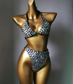 Nightclub Bar Sexy Disco Pole Dance Crystal Bikini Costume DJ Dancer Club Party Rave Outfit Pink Rhinestones Bra Set Stage Wear