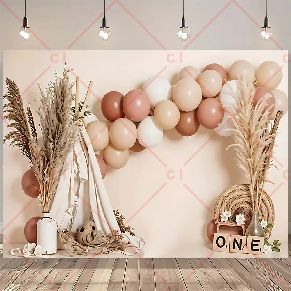 Newborn Baby 1st Birthday Backdrop Pink Blue Balloon Girl Boy Baby Shower Cake Smash Photography Background Decor Photo Studio