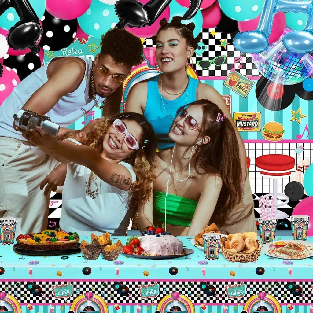 280 Pieces 50s Themed Party Decorations 50s Background Disco Balloon Arch Tableware 50s Music Party Supplies Photo Booth Props