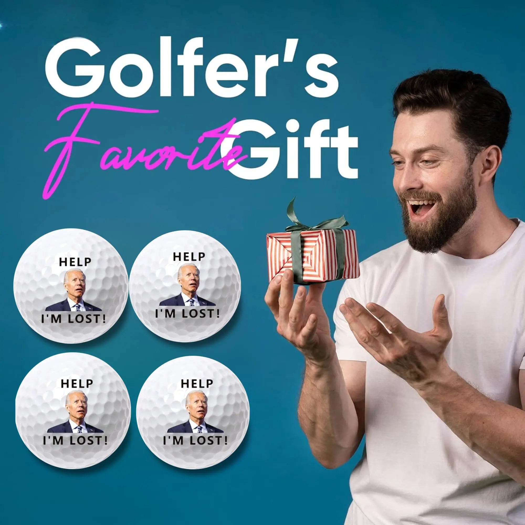 4 pack Funny  Golf Balls – 4 Pack | ‘Help! I’m Lost!’ | Political Gag Gift for Dad, Father’s Day Golf Gift - Big Tim's Magic Emporium