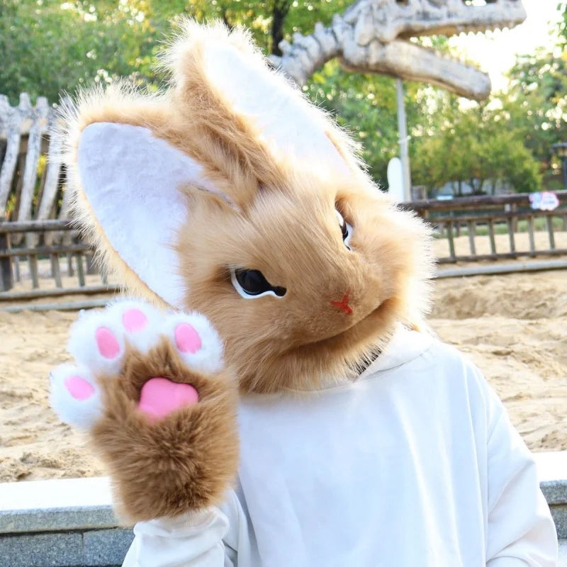 Big Ear Rabbit Head Cover Cosplay Costumes Original Realistic Furry Animal Kigurumi Halloween Wearable Fursuit Accessories - Big Tim's Magic Emporium
