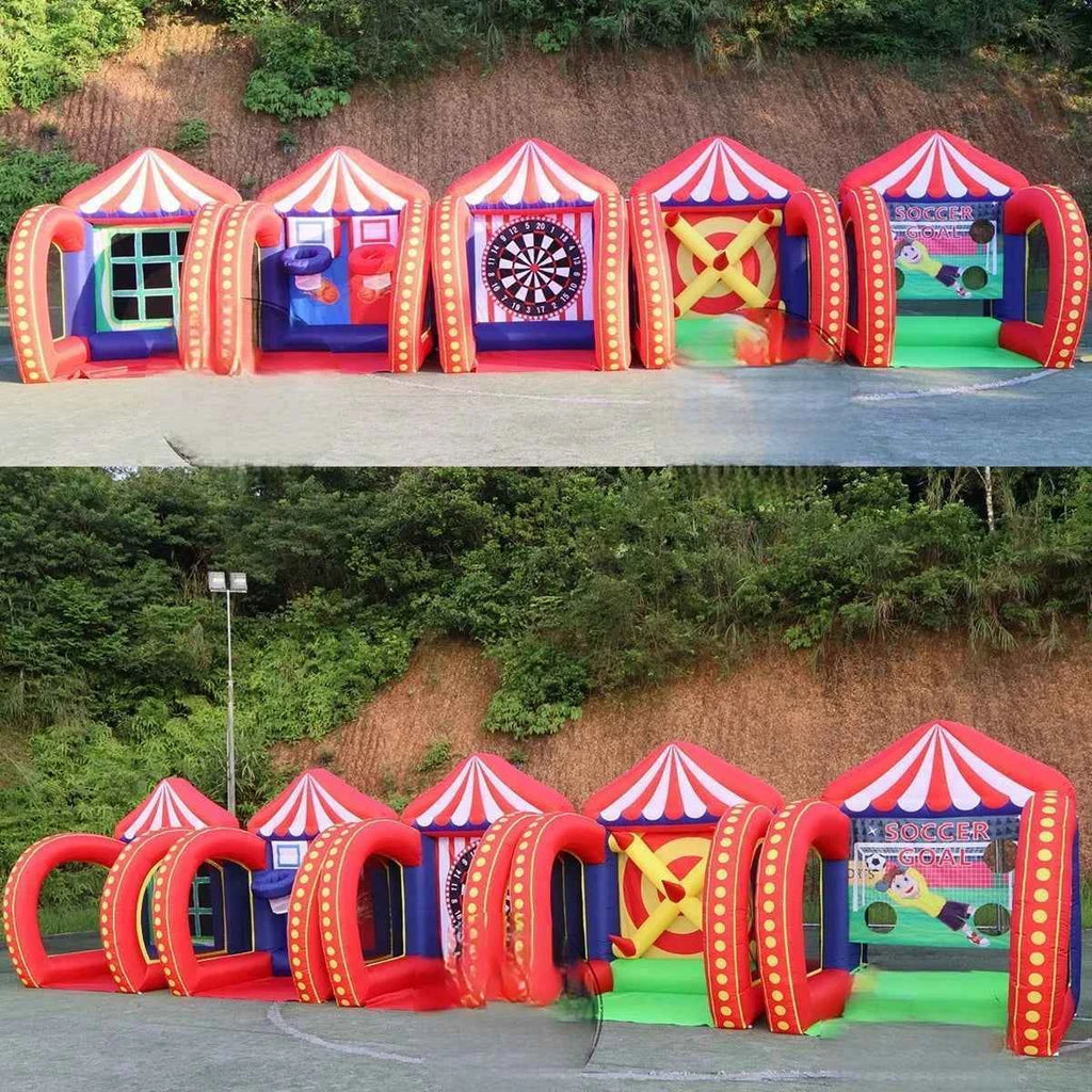 Free air shipping 5 in 1 Inflatable Carnival Bundle Games Soccer Dart Knock Down Ring Ross Game For Kids And Adults Party Game
