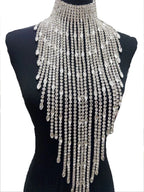 Oversized Crystal Rhinestone Tassel Choker Necklace Drag Queen Stage Body Jewelry