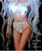 Pearl & Crystal Bustier Bikini Set & LED Illuminated Jellyfish Tentacle Headdress Stage Costume