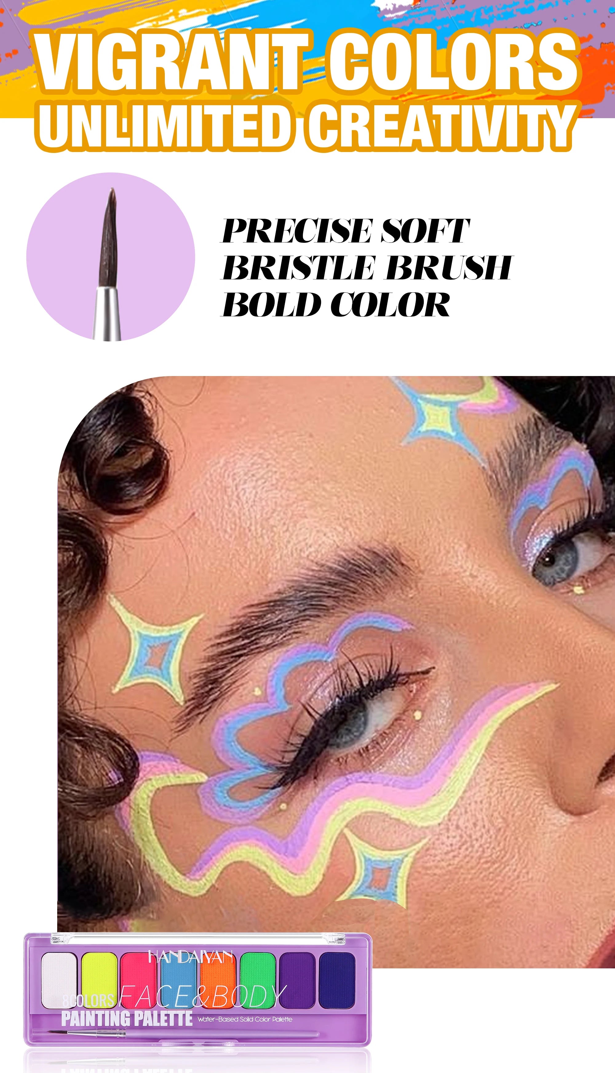 8 Color Face Body Paint Palette Water Soluble Fluorescent UV Makeup Halloween Party Cosmetics Fancy Dress Beauty