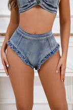 High Waist Distressed Denim Hot Pants Tassel Cheeky Nightclub Shorts