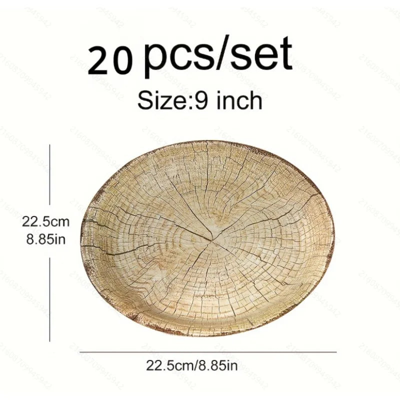 20Pcs Disposable Party Plates, Retro Wood Grain Design, 7 & 9 Inch Paper Plates for Birthday, Holiday, Picnic, Home Use - Big Tim's Magic Emporium