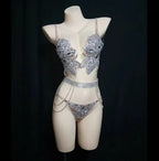 Sparkly Crystal Rhinestone Diamond Bra & Bikini Set Stage Costume