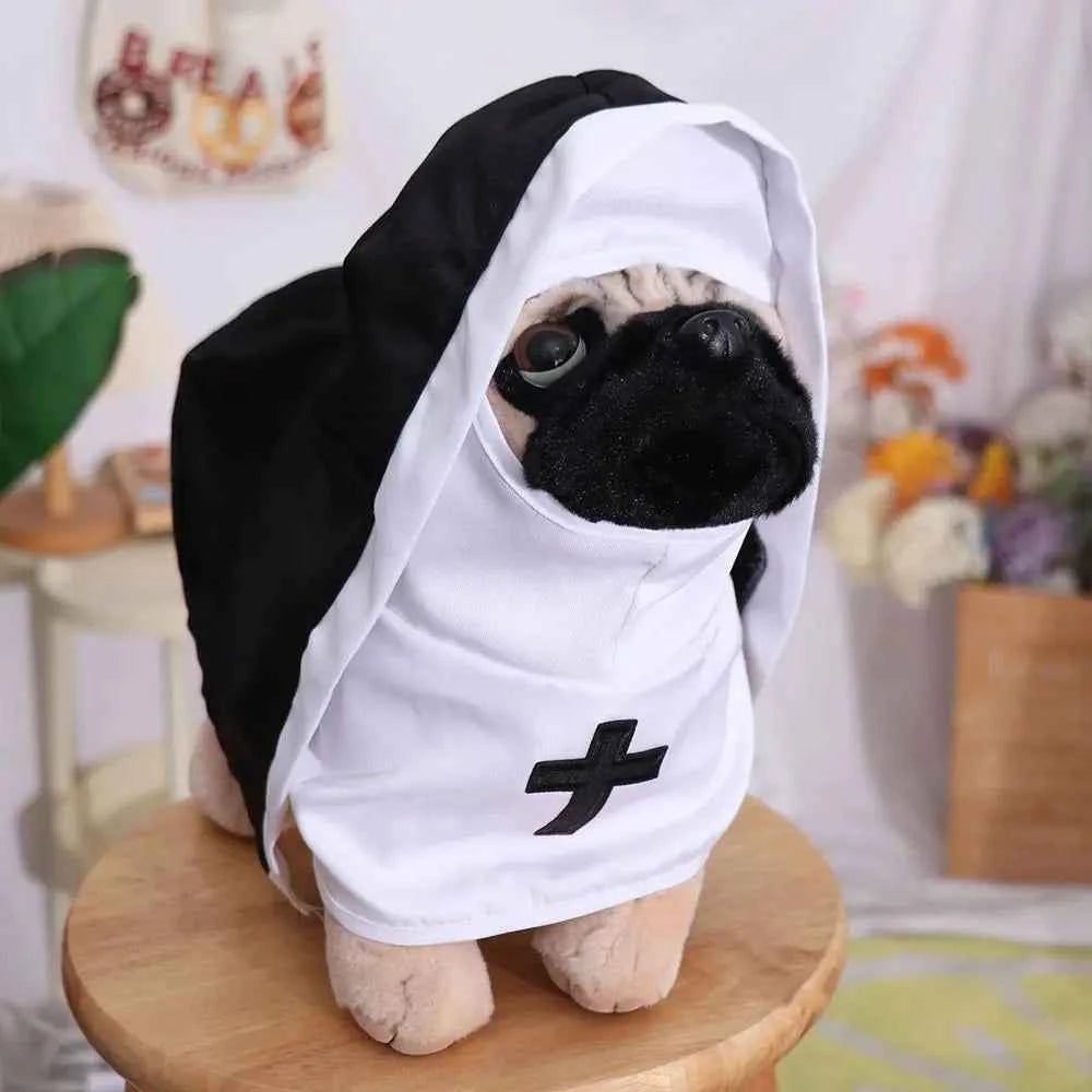 Cat Puppy Pet Nun Cloak Role Play Soft Pet Cat Halloween Costumes Black/white Breathable Cat Cosplay Costume Sets Cosplay Dress
